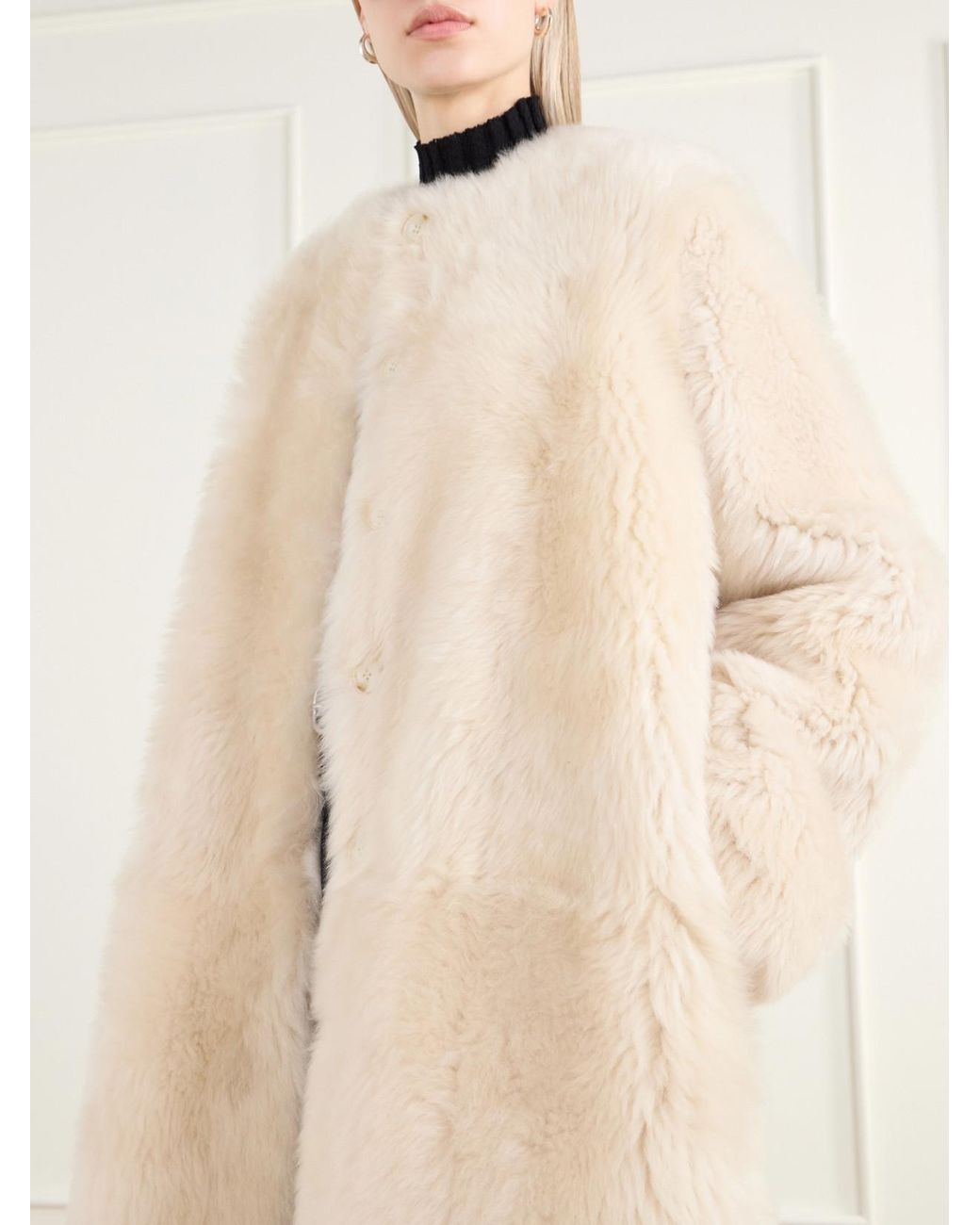 Almala Natural Gemma Collarless Paneled Shearling Coat