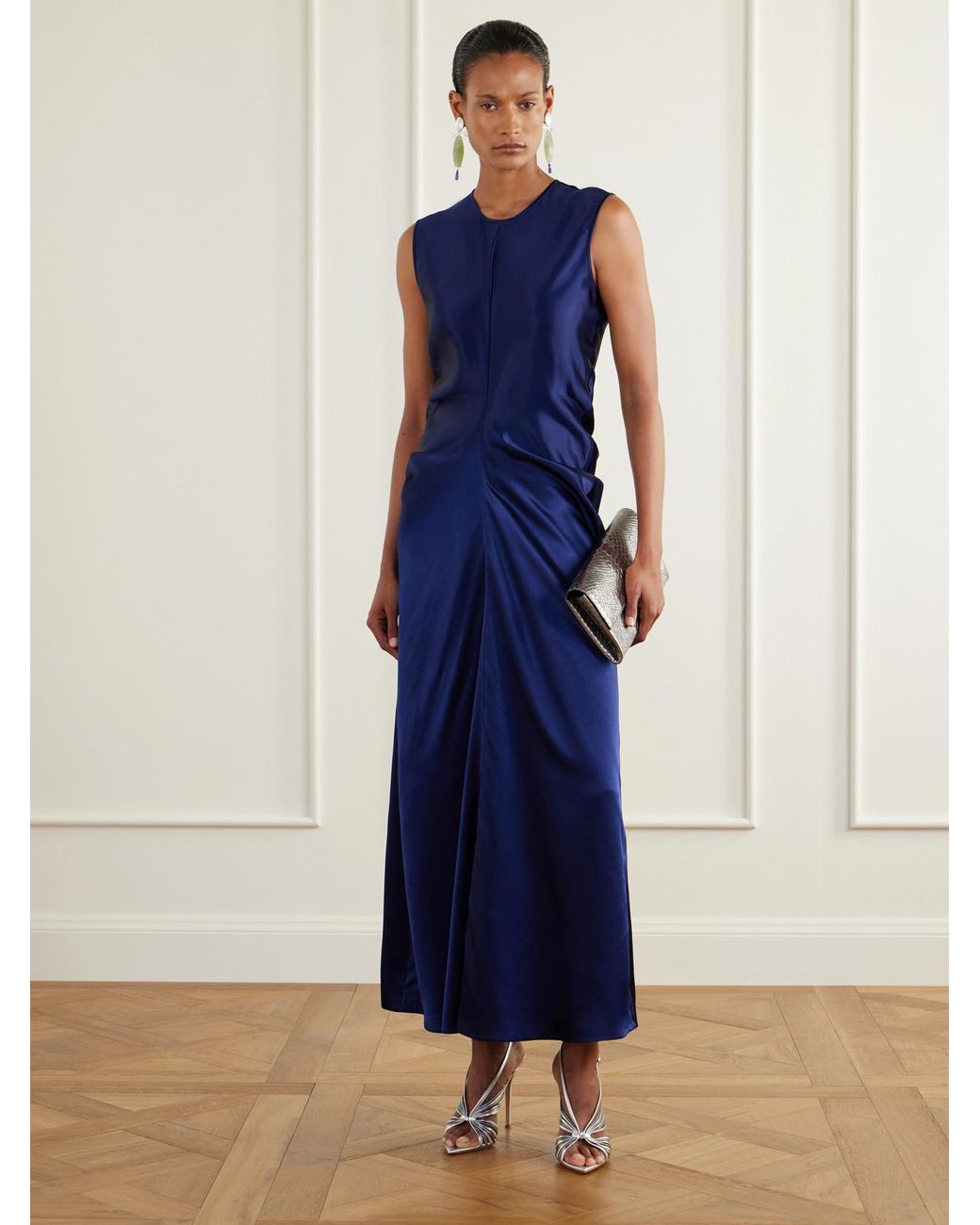 FFORME Blue Lillian Draped Satin Midi Dress
