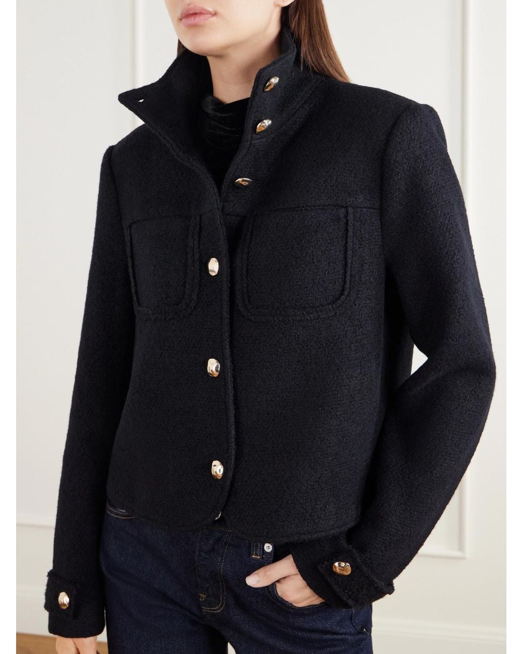 Jonathan Simkhai Blue Wilcox Cropped Wool-Blend Bouclé Jacket