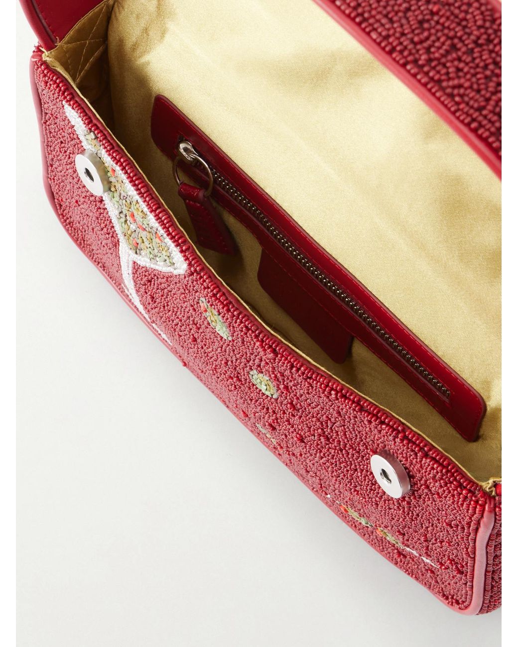 Staud Red Tommy Bead-Embellished Shoulder Bag
