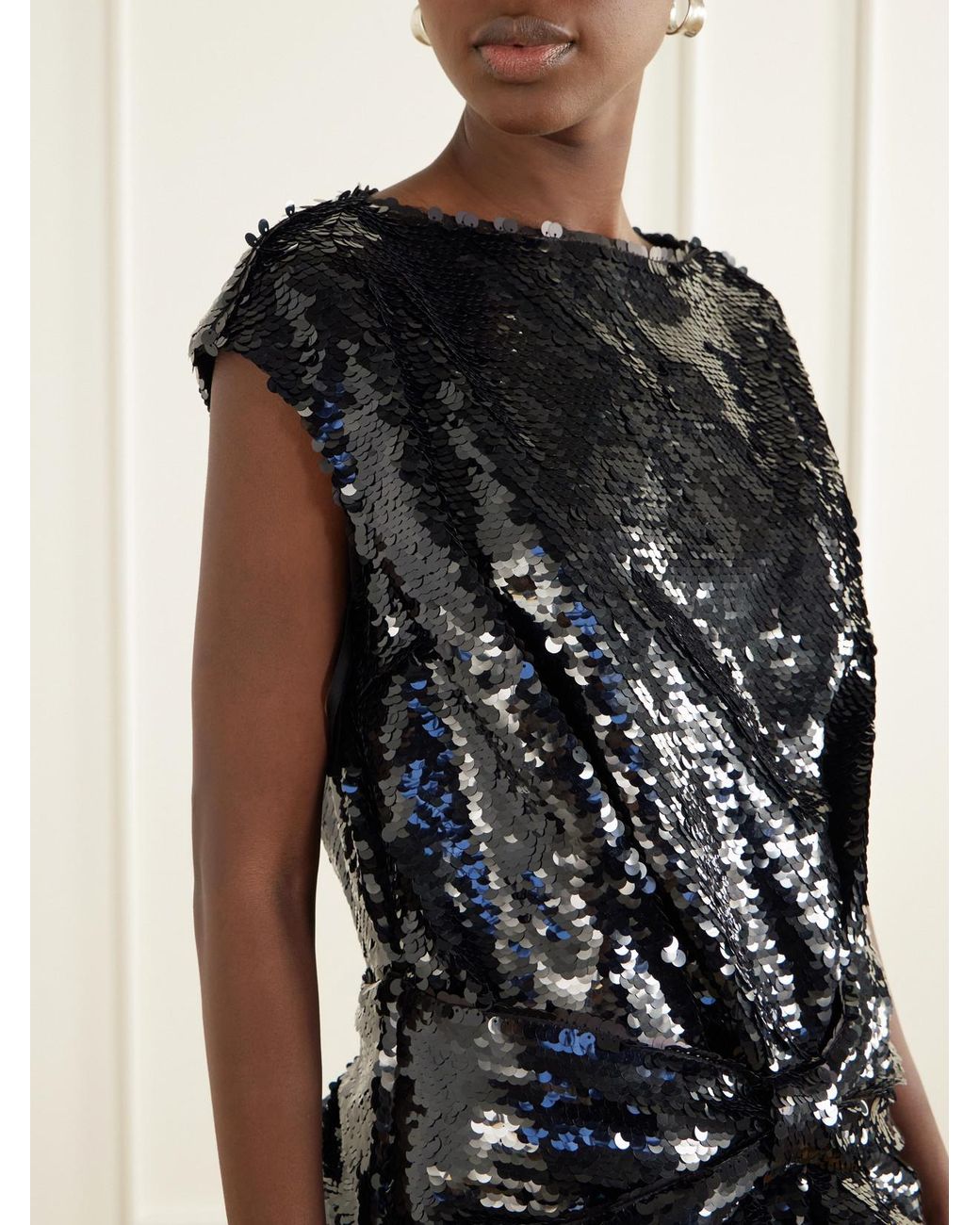 Simone Rocha Black Bow-Detail Sequin-Embellished Mesh Blouse