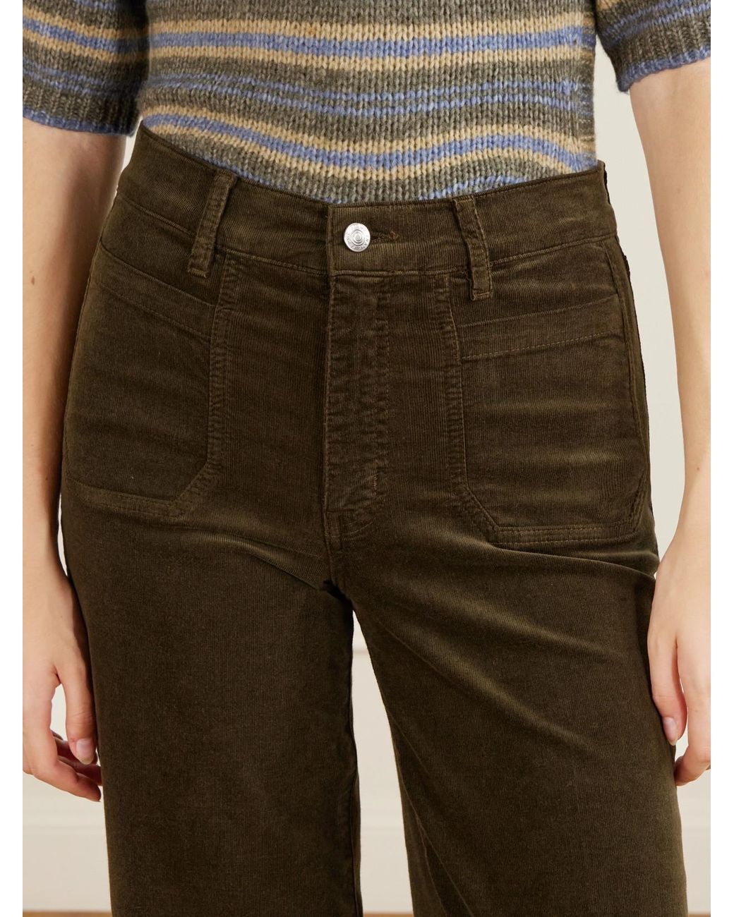 FRAME Green Le Slim Palazzo Modernist Cotton-Blend Corduroy High-Rise Wide-Leg Pants