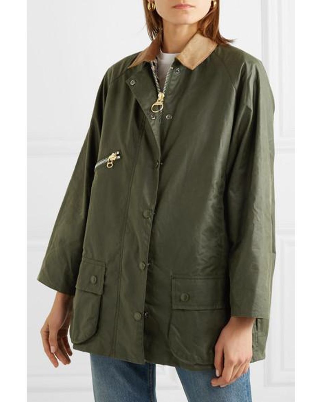 Barbour Alexachung Edith Corduroy-trimmed Waxed-cotton Jacket in Green |  Lyst