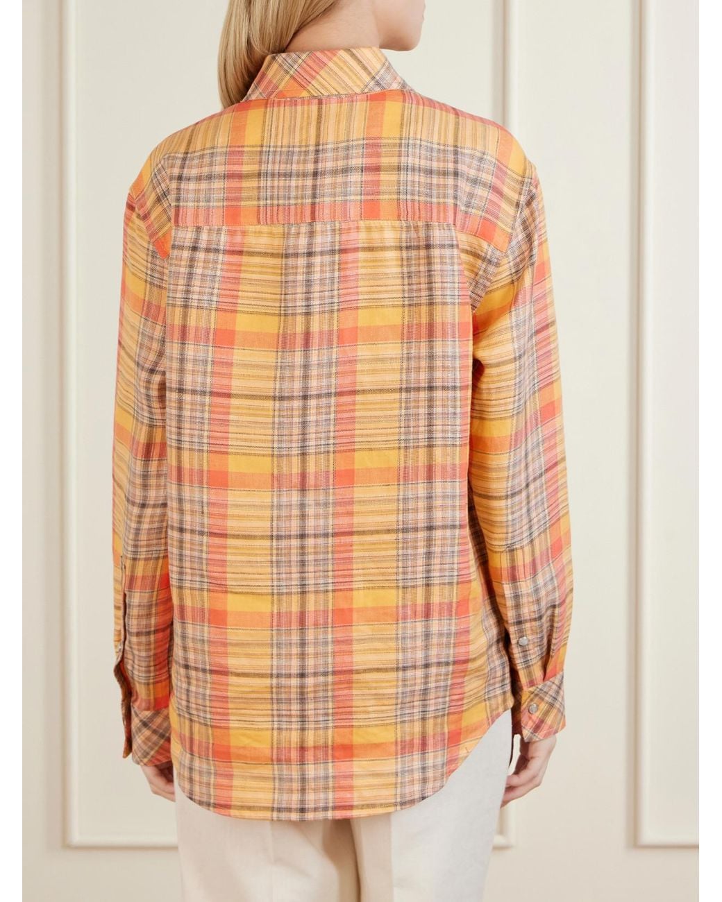 God's True Cashmere Orange Twilight Checked Linen Shirt