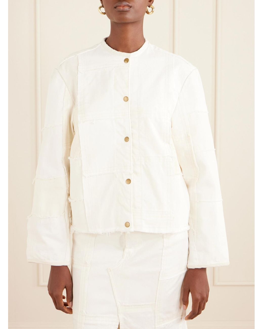 B Sides Natural Madras Distressed Denim Jacket