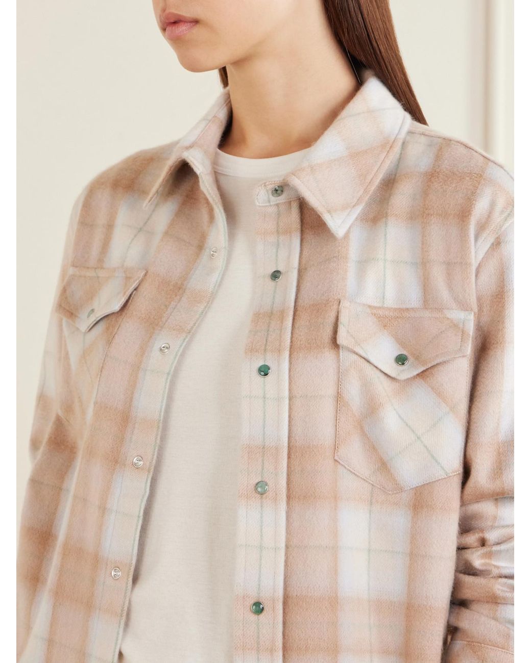 God's True Cashmere Natural Champagne Tartan Cashmere Shirt
