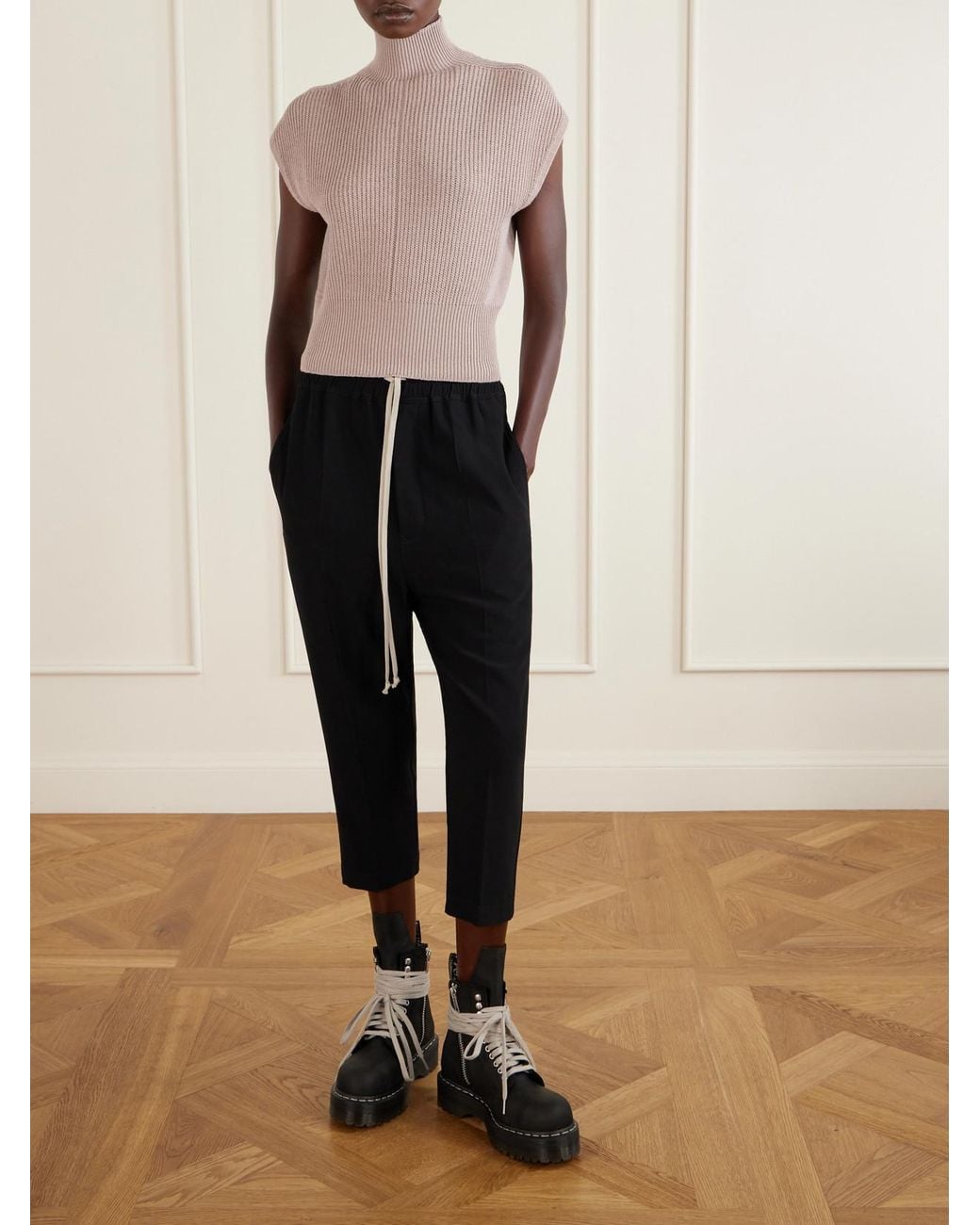 Rick Owens Natural Ribbed Wool Turtleneck Top