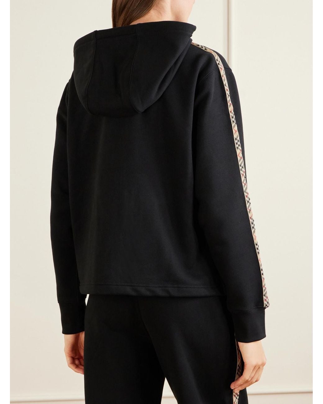 Burberry Black Harper Checked Cotton-Jersey Zip-Up Hoodie