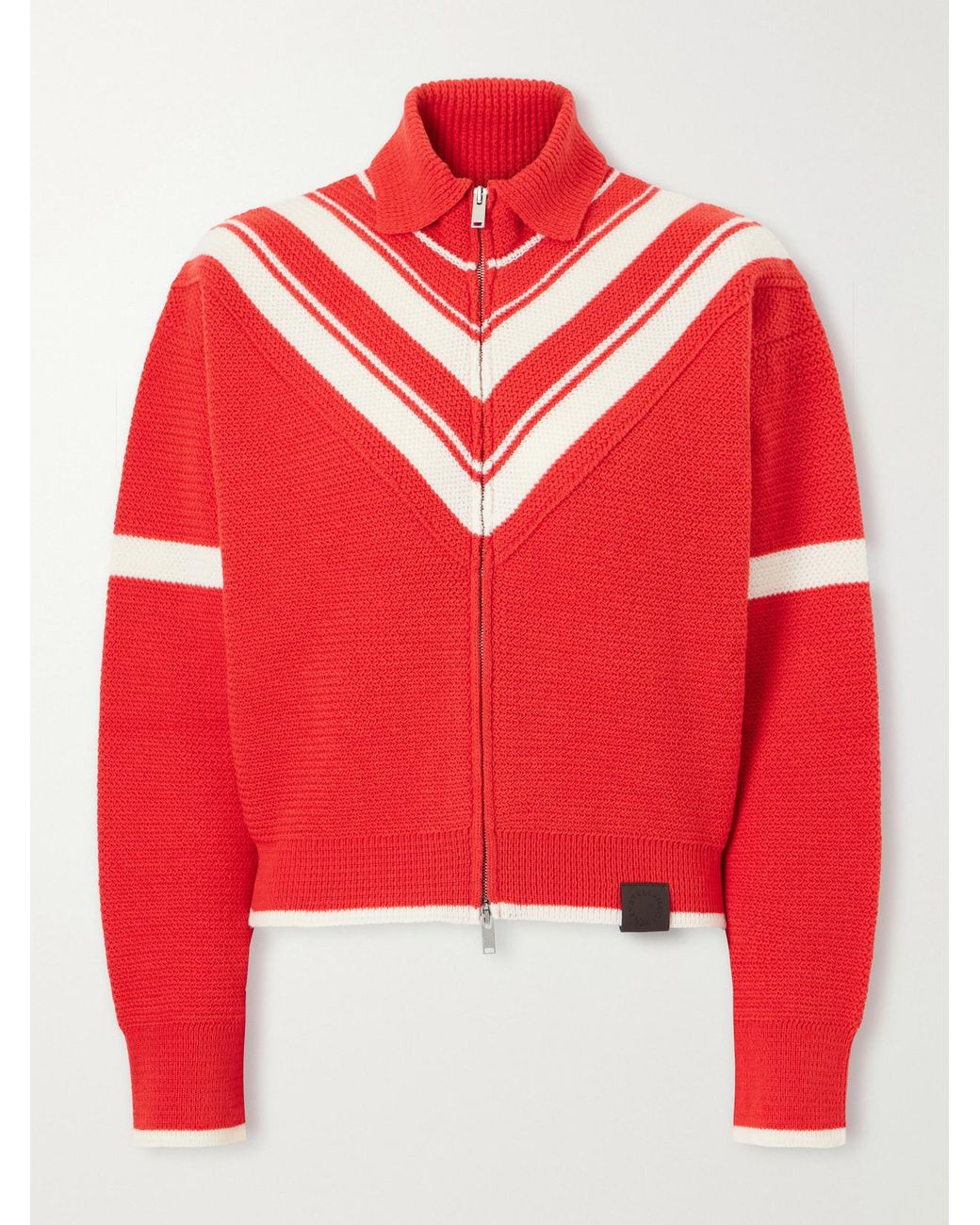 Stella McCartney Red Striped Wool Zip-Up Cardigan
