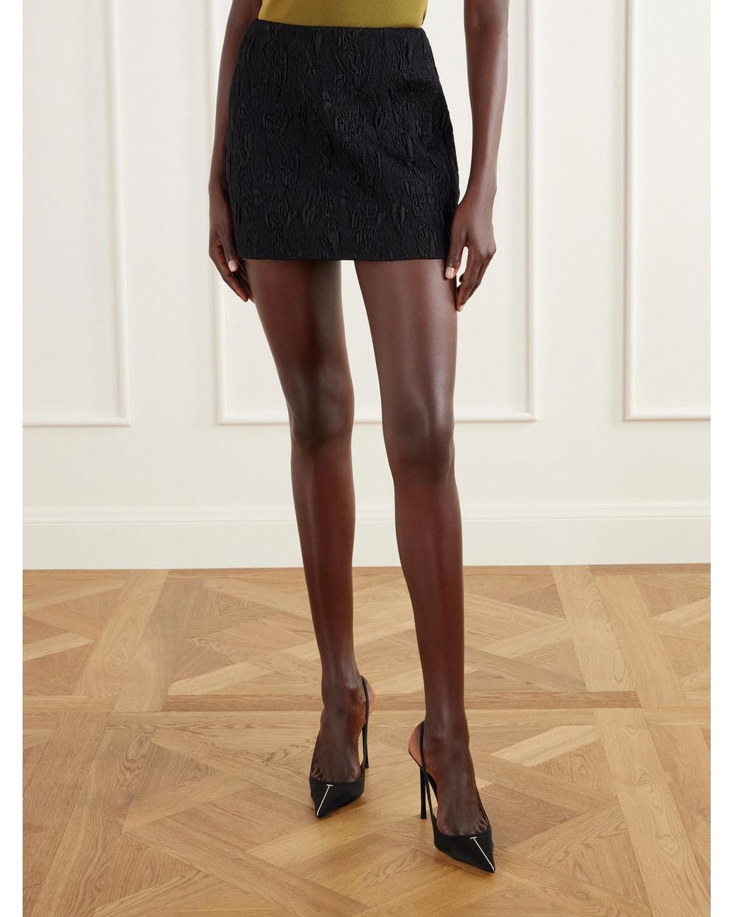 Balmain Black Floral-Jacquard Cloque Mini Skirt