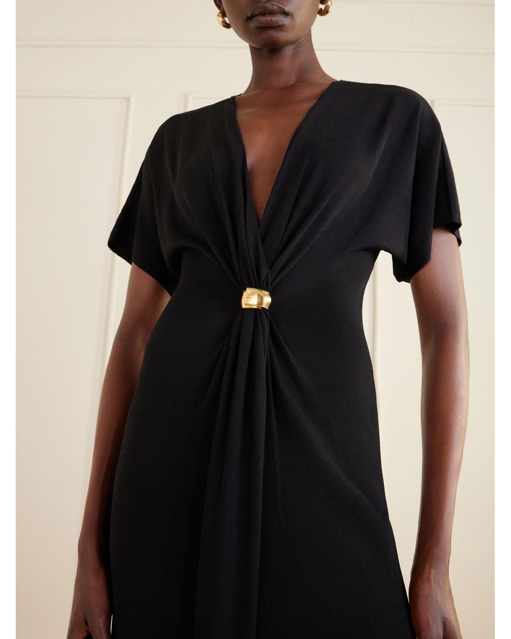 Altuzarra Black Rena Embellished Gathered Jersey Maxi Dress