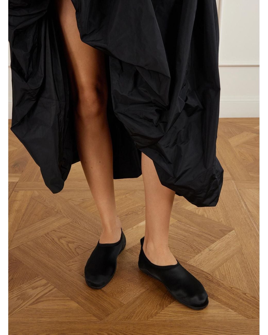 Jil Sander Black Elbe Rubber-Trimmed Satin Flats