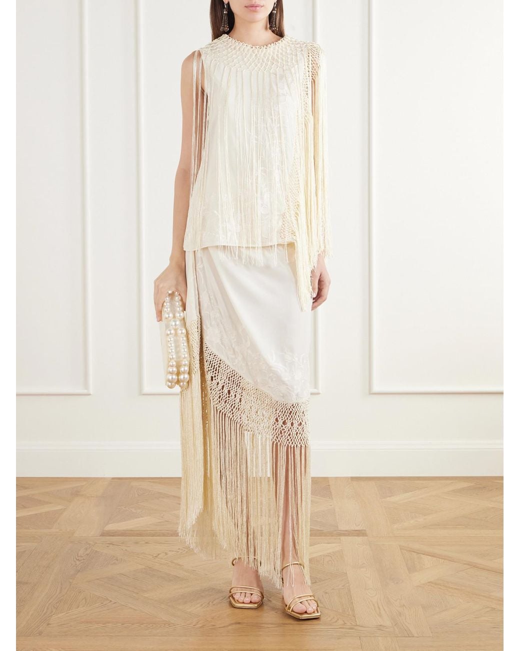 Ulla Johnson White Willa Fringed Embroidered Silk-Crepe De Chine Blouse