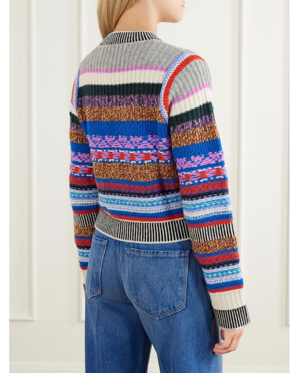 Mother Blue The Extra Crop Striped Alpaca And Wool-Blend Sweater