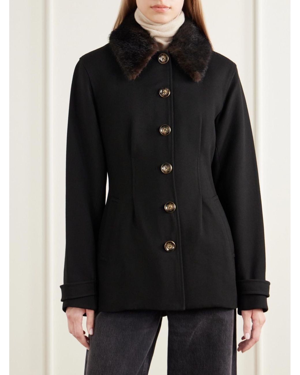 Veronica Beard Black Severine Dickey Plush-Trimmed Crepe Jacket