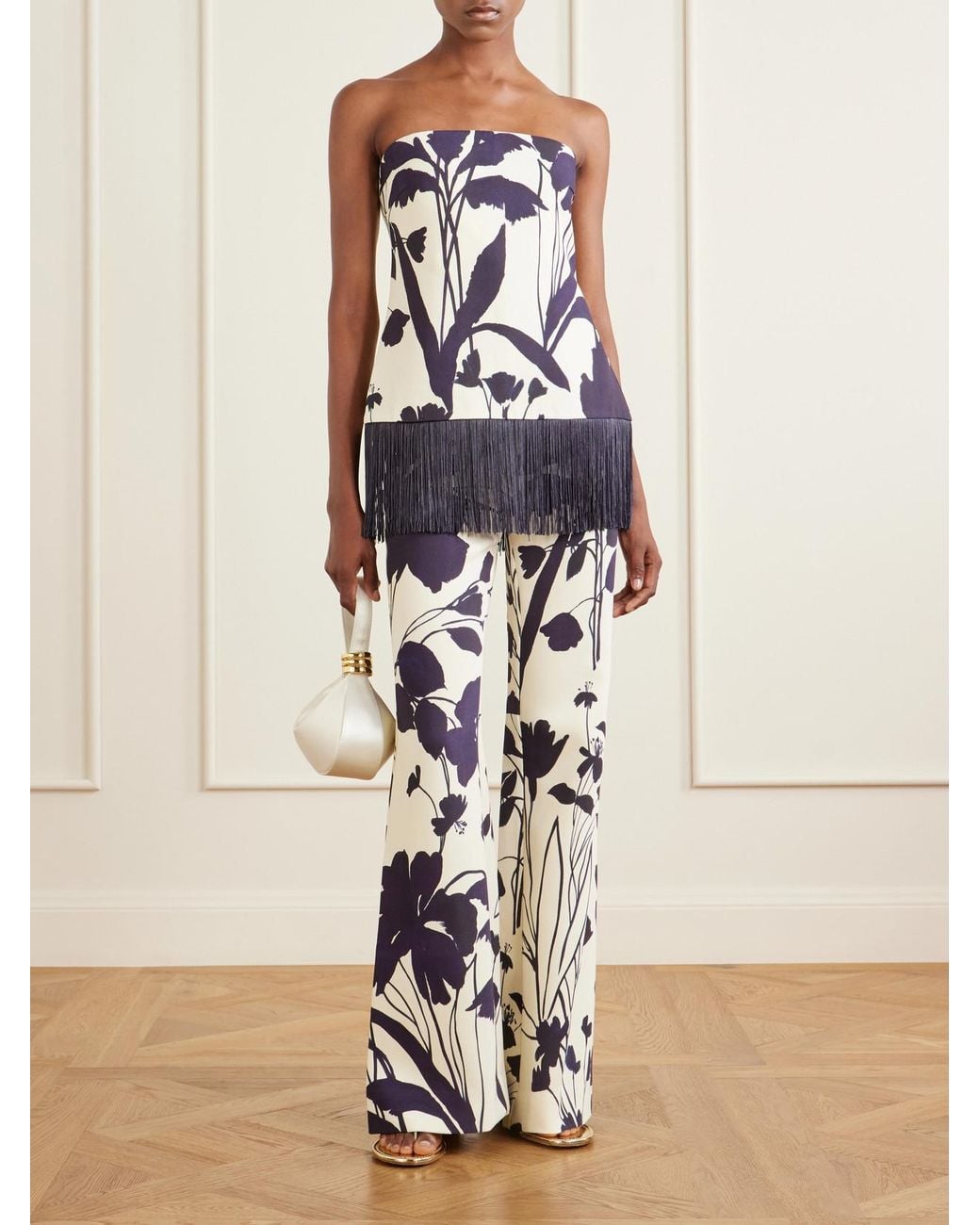 Cara Cara Blue Benita Fringed Floral-Print Stretch-Crepe Tank