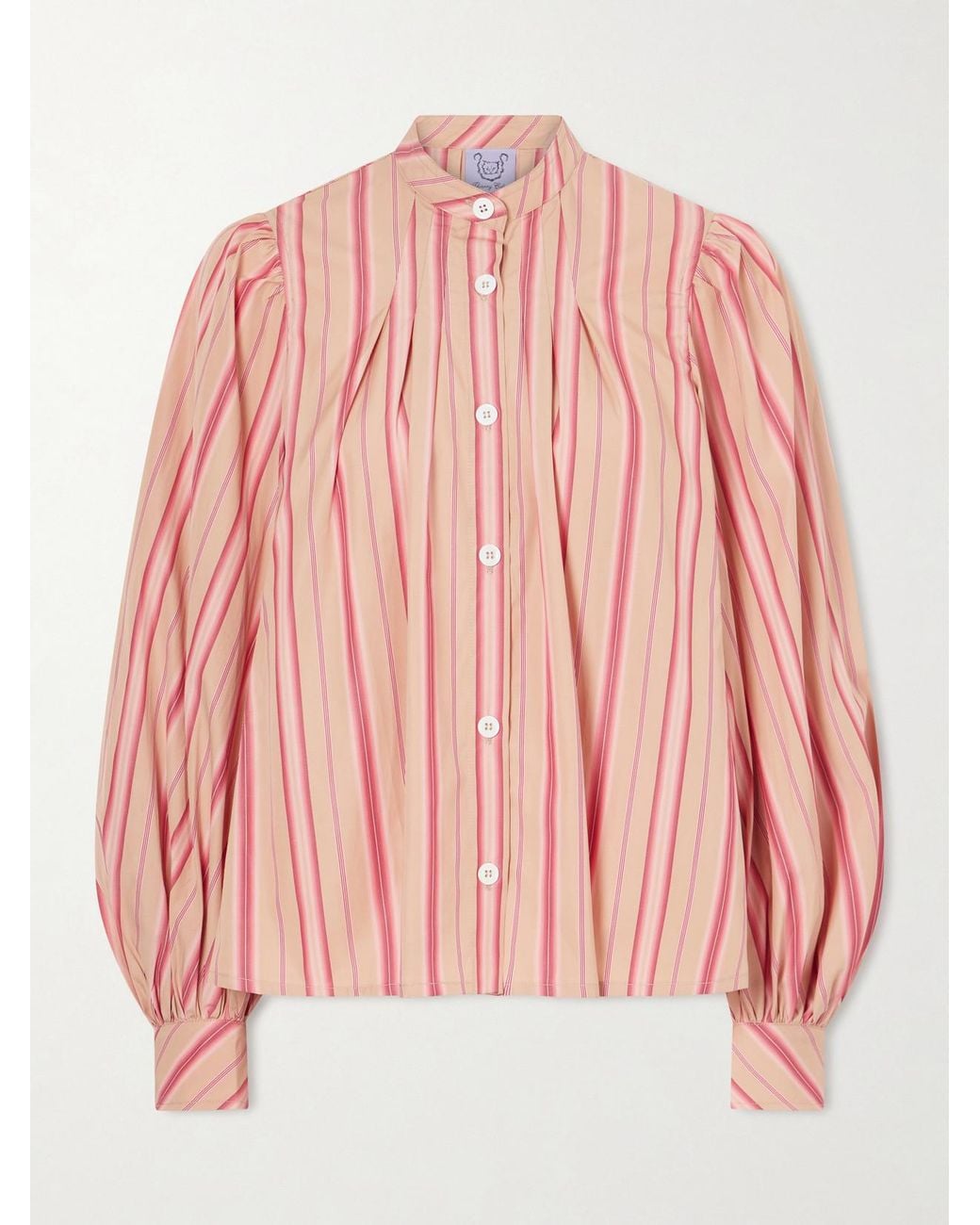 Thierry Colson Pink Yana Striped Cotton-Poplin Blouse