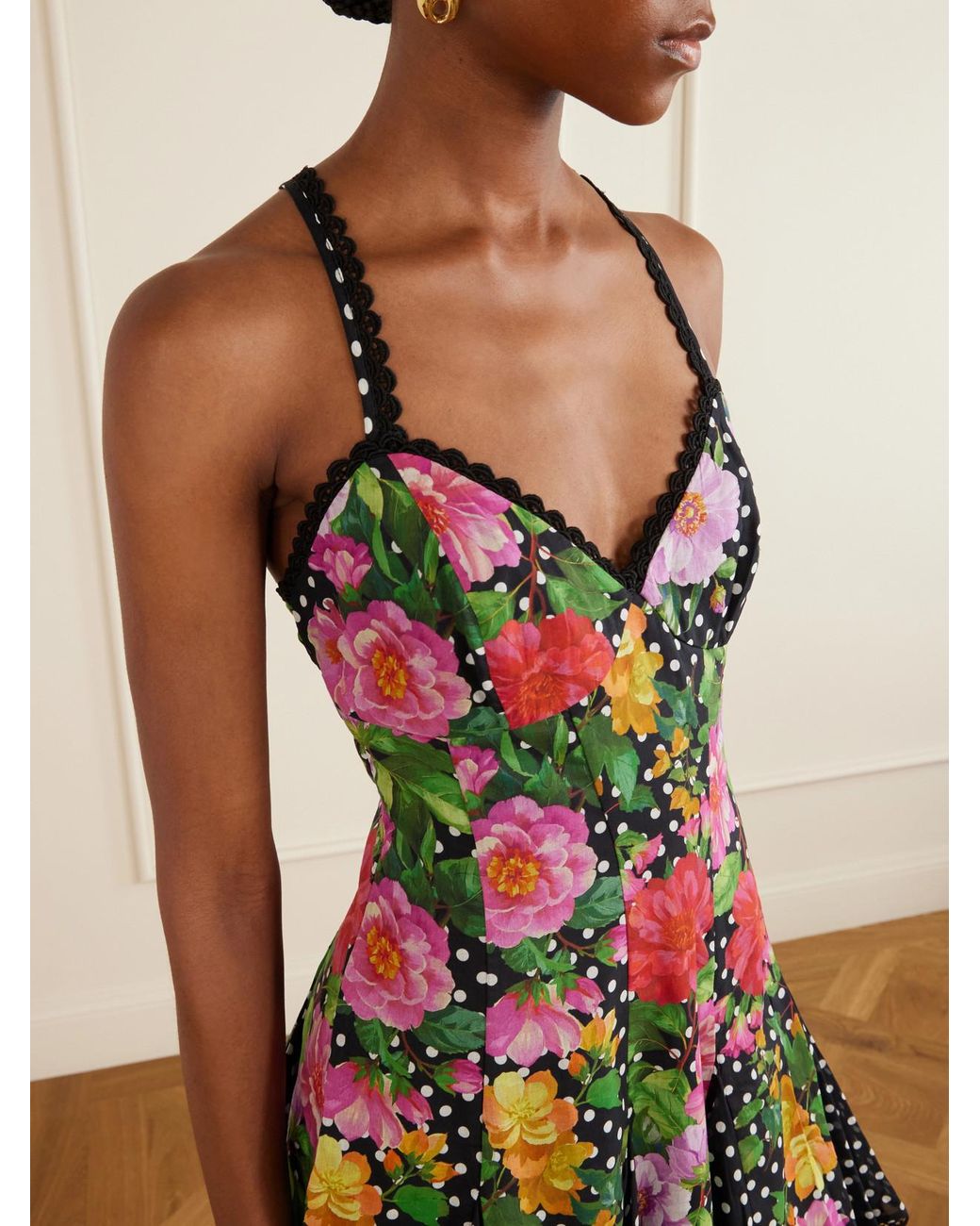 Charo Ruiz Red Rosela Floral-Print Cotton-Blend Mini Dress