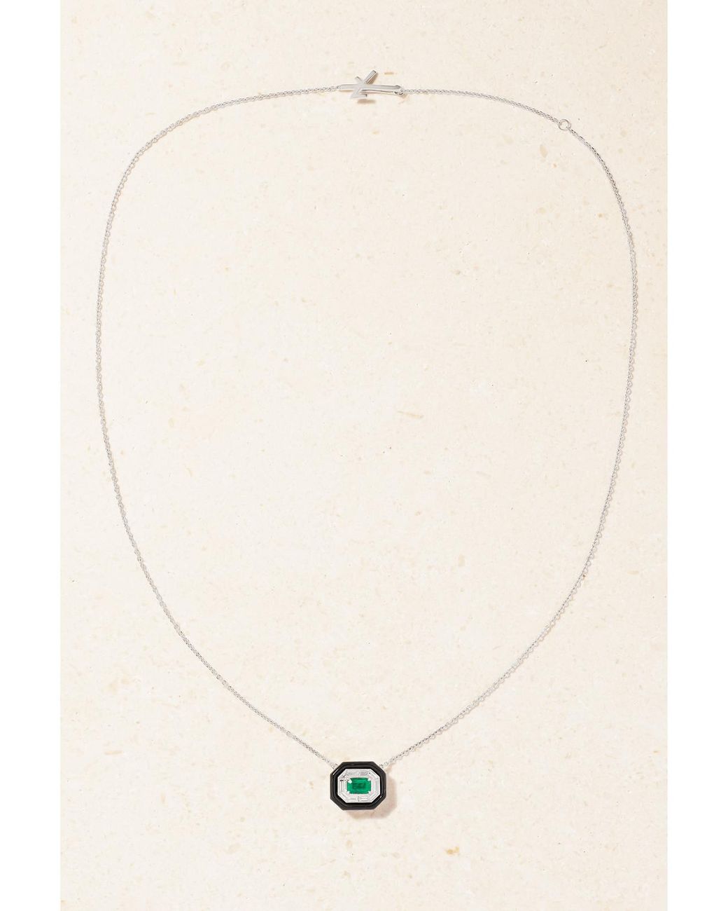 Nikos Koulis Natural Oui 18-Karat, Emerald, Diamond And Enamel Necklace