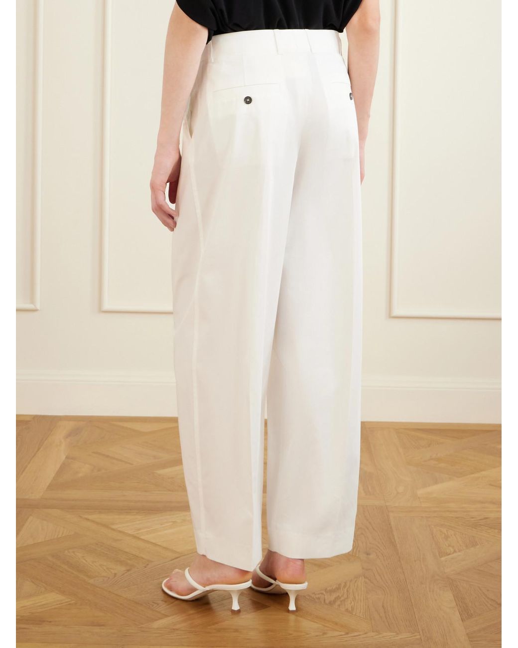 Totême White Pleated Cotton Wide-Leg Pants