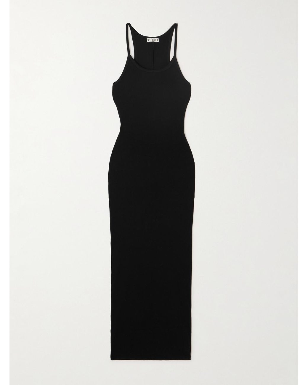 ÉTERNE Black Tank Ribbed Stretch-Jersey Maxi Dress