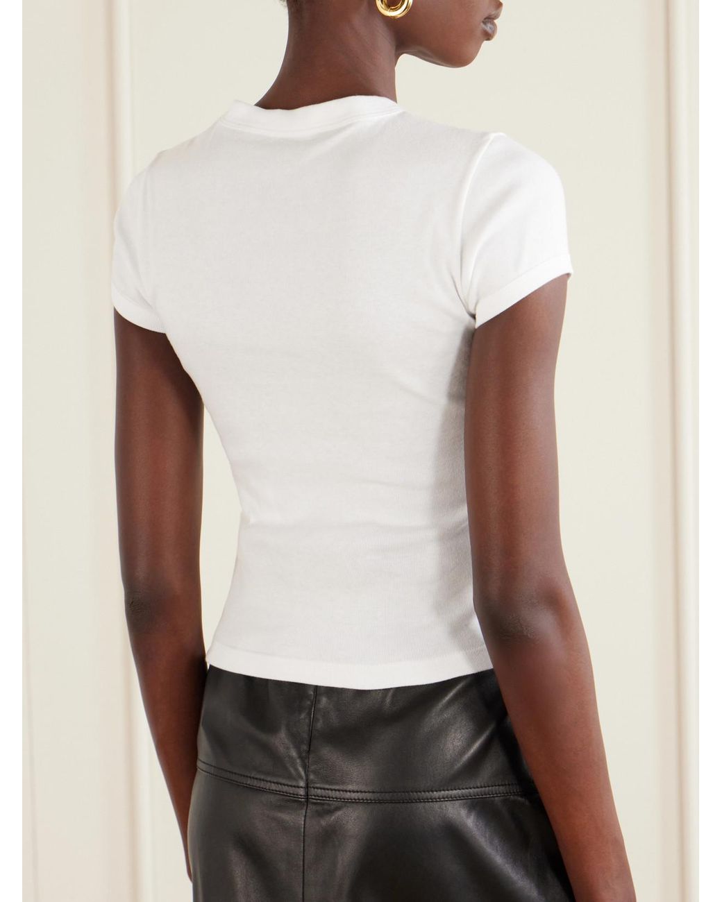 Saint Laurent White Cropped Jersey T-Shirt