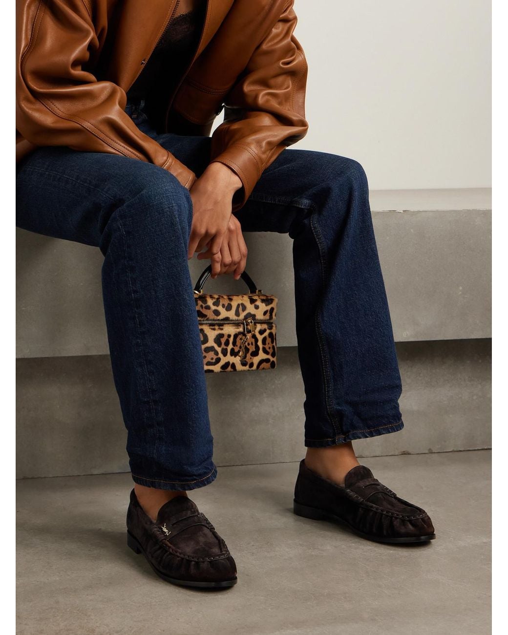 Saint Laurent Black Le Loafer Cassandre-Embellished Suede Loafers