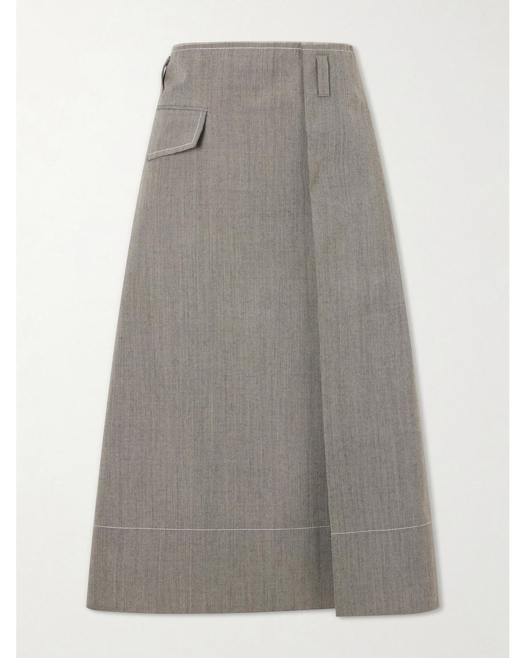 Marni Gray Pleated Virgin-Wool Midi Skirt