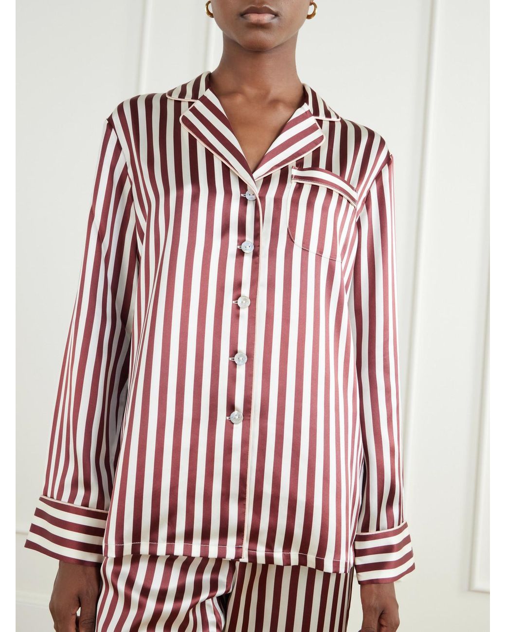 Olivia Von Halle Pink Soren Striped Silk-Satin Pajama