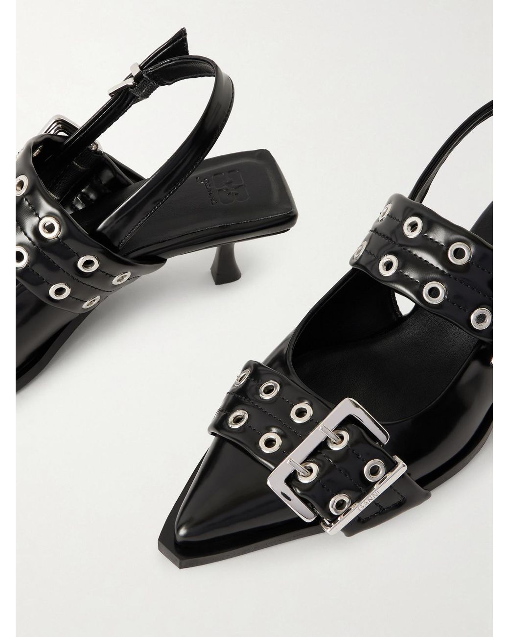 Ganni Black Feminine Buckle Vegan Slingback Pumps
