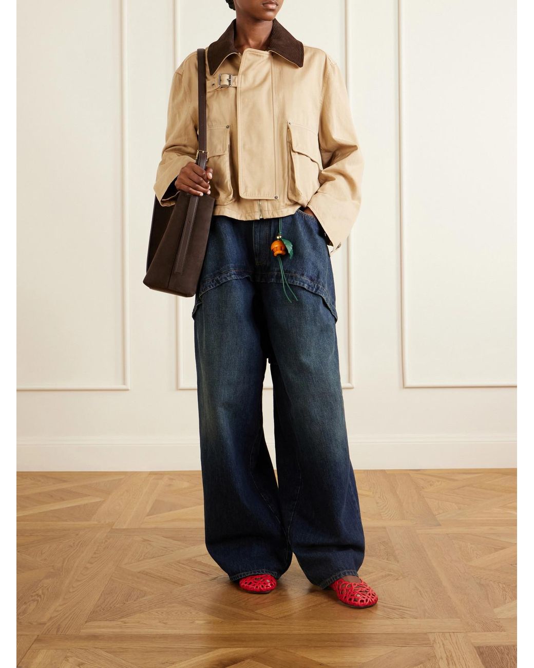 Loewe Natural Cropped Belted Corduroy-Trimmed Cotton-Gabardine Jacket