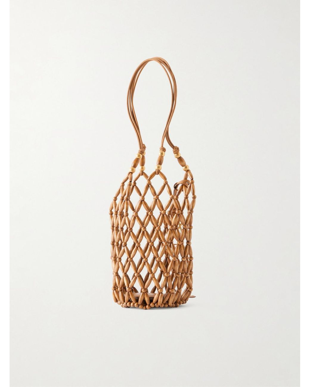 Saint Laurent White Cassandre Mini Beaded Wood Bucket Bag