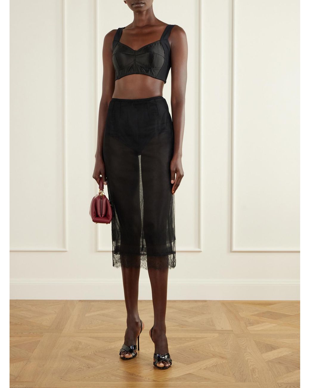 Dolce & Gabbana Black Cropped Paneled Satin Bustier Top