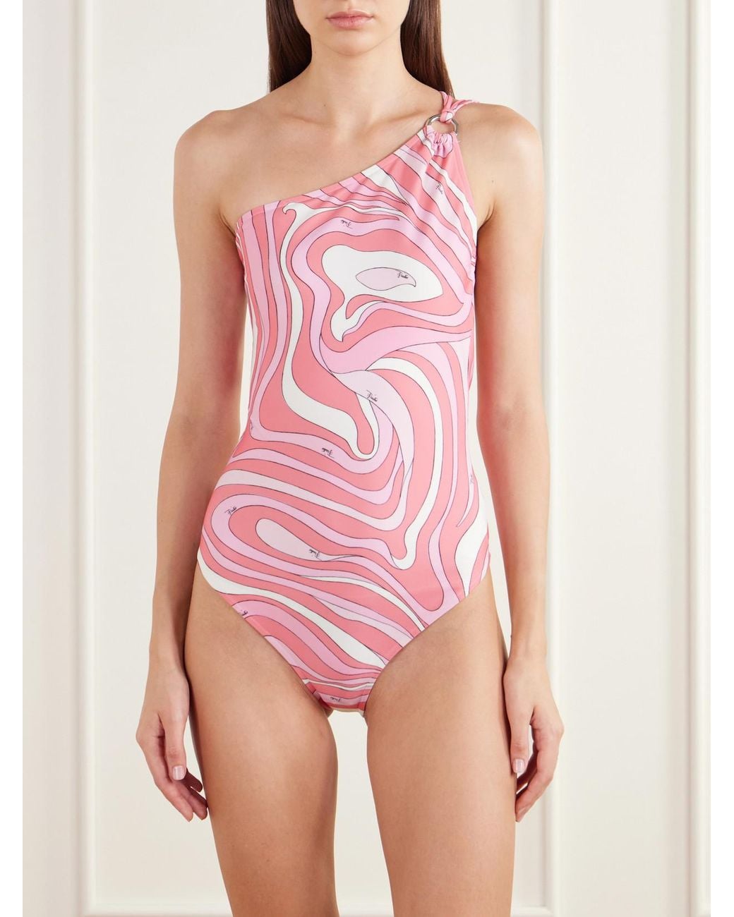 Emilio Pucci Pink Printed One-Shoulder Swimsuit
