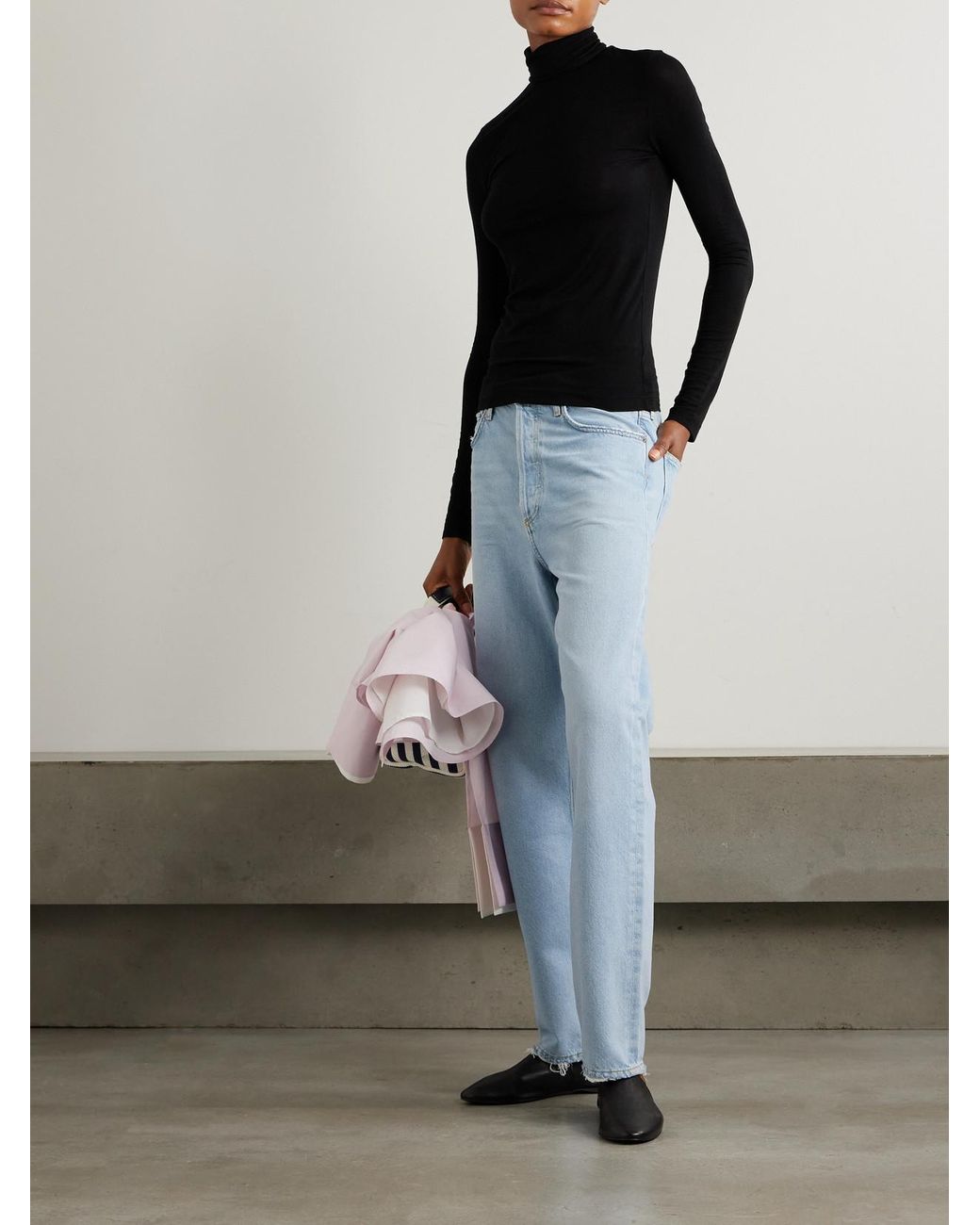 Agolde Black Pascale Stretch-Lyocell Turtleneck Top