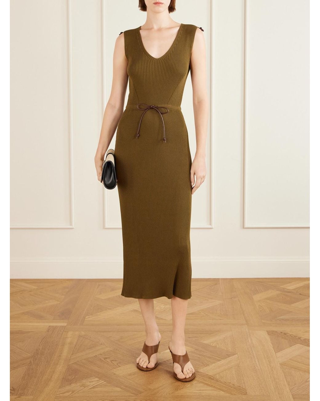 Max Mara Natural Fado Cotton-Blend Ribbed-Knit Midi Dress
