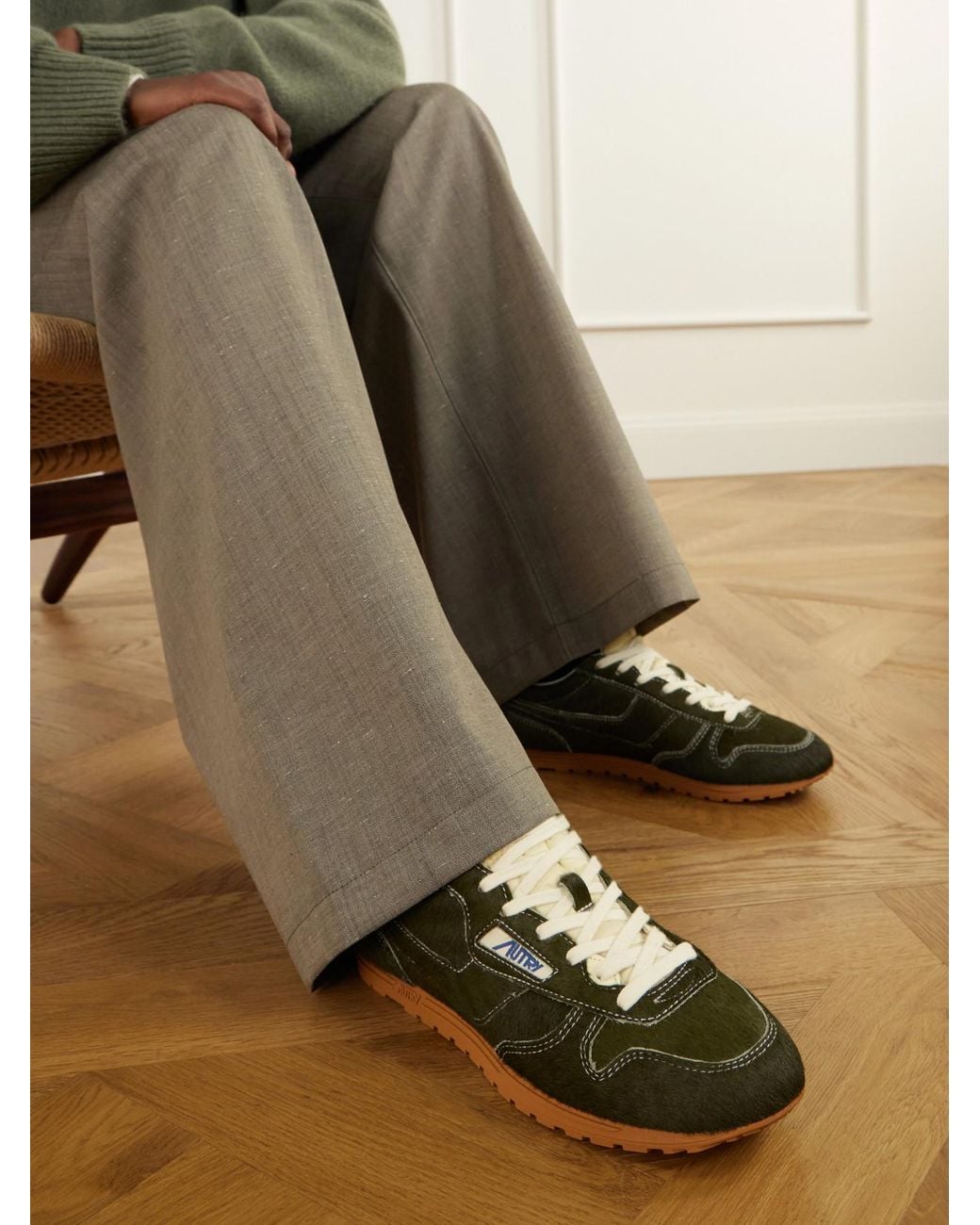 Autry Green Windspin Low Logo-Embroidered Calf Hair Low-Top Sneakers