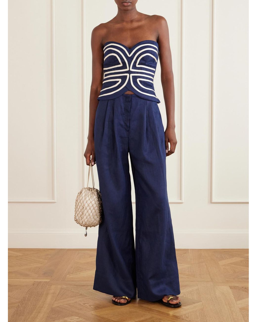ANDRES OTALORA Blue Ancestra Linen Wide-Leg Pants