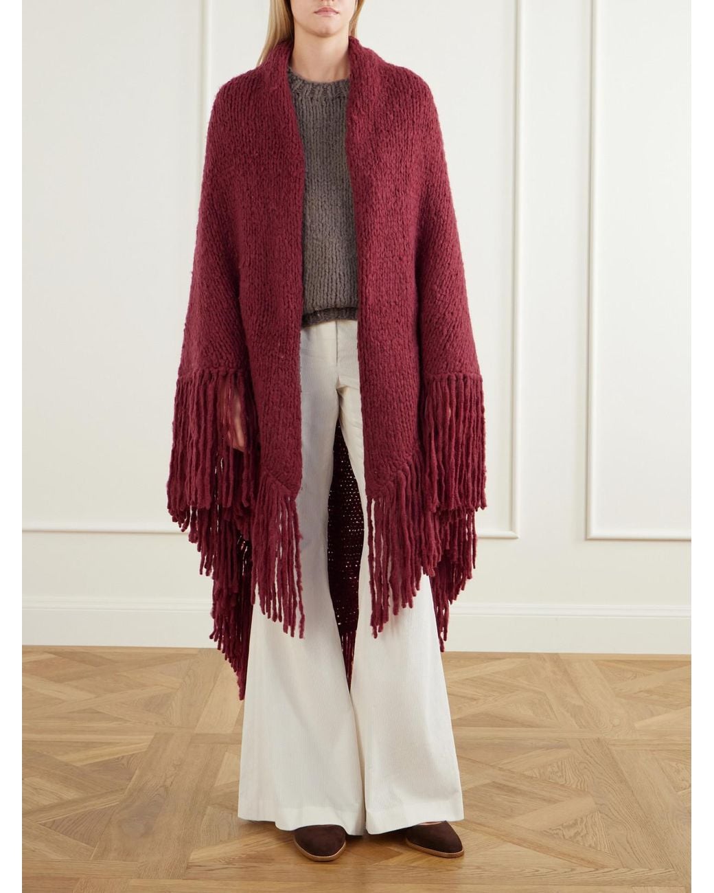 Gabriela Hearst Red Lauren Fringed Cashmere Wrap