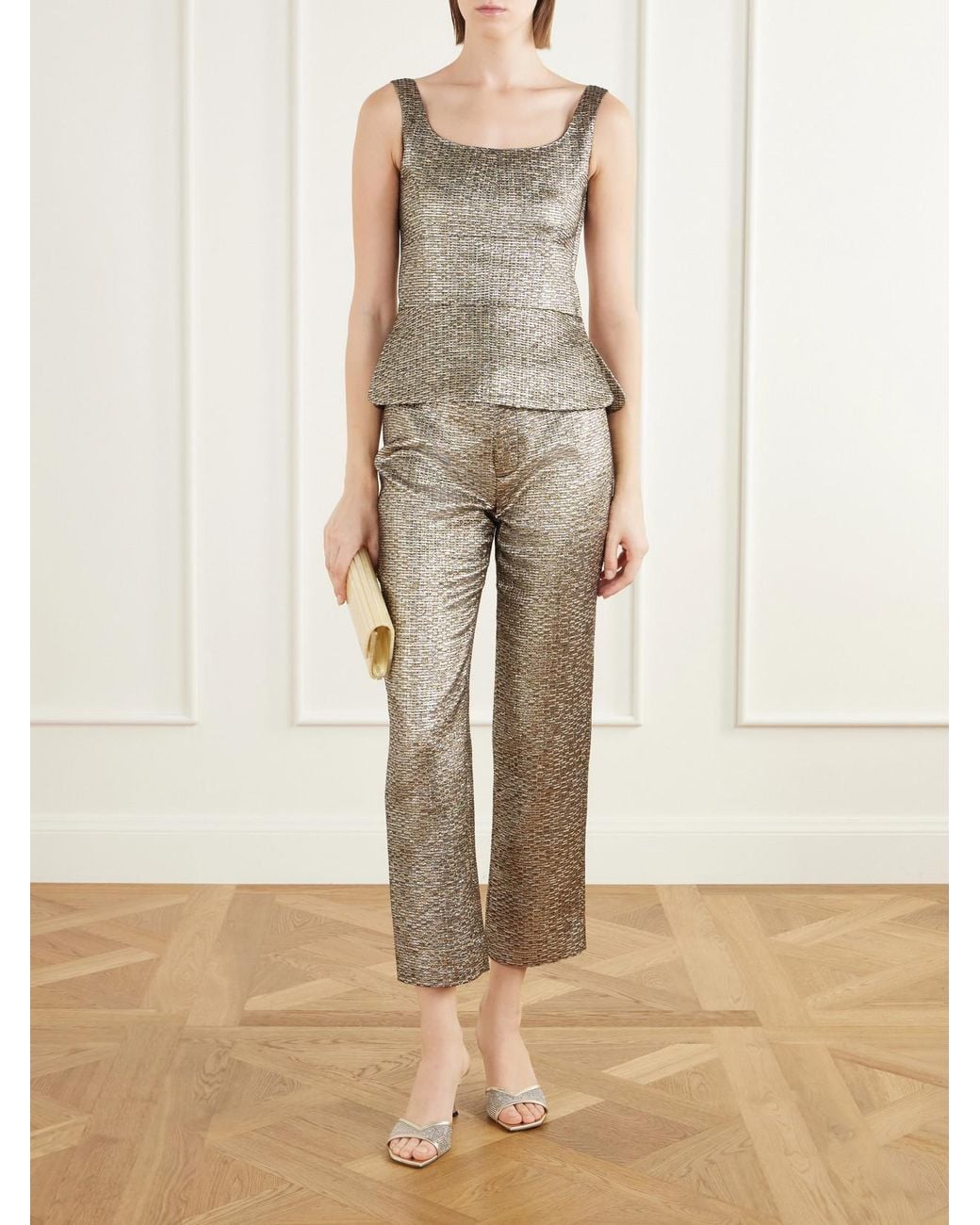 LIBEROWE Natural Lillian Textured Metallic Jacquard Slim-Fit Pants