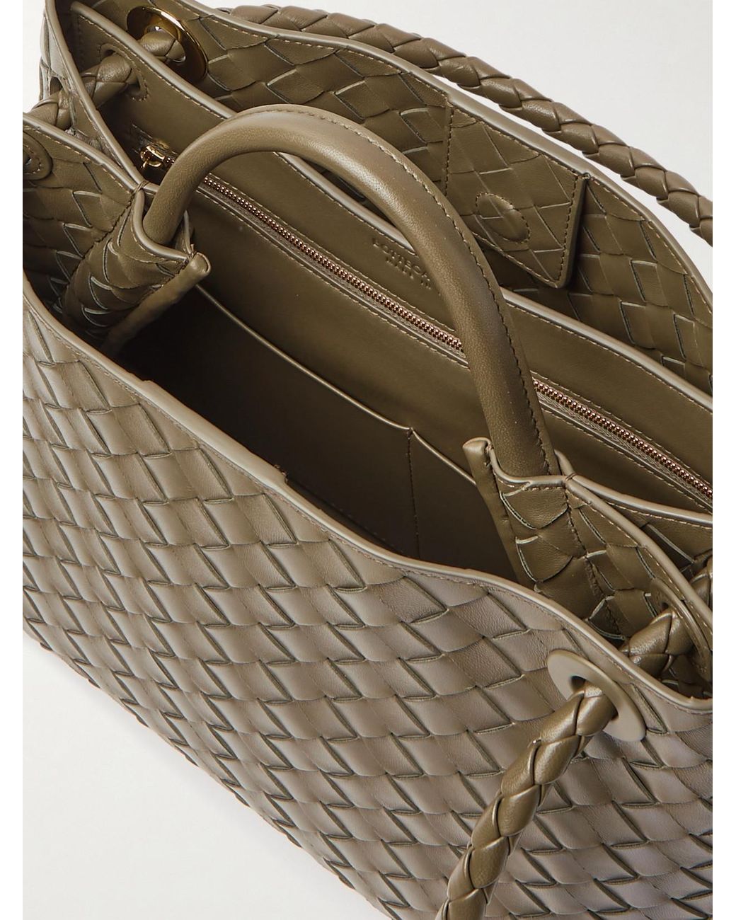 Bottega Veneta Green Andiamo Medium Intrecciato Leather Top-Handle Bag