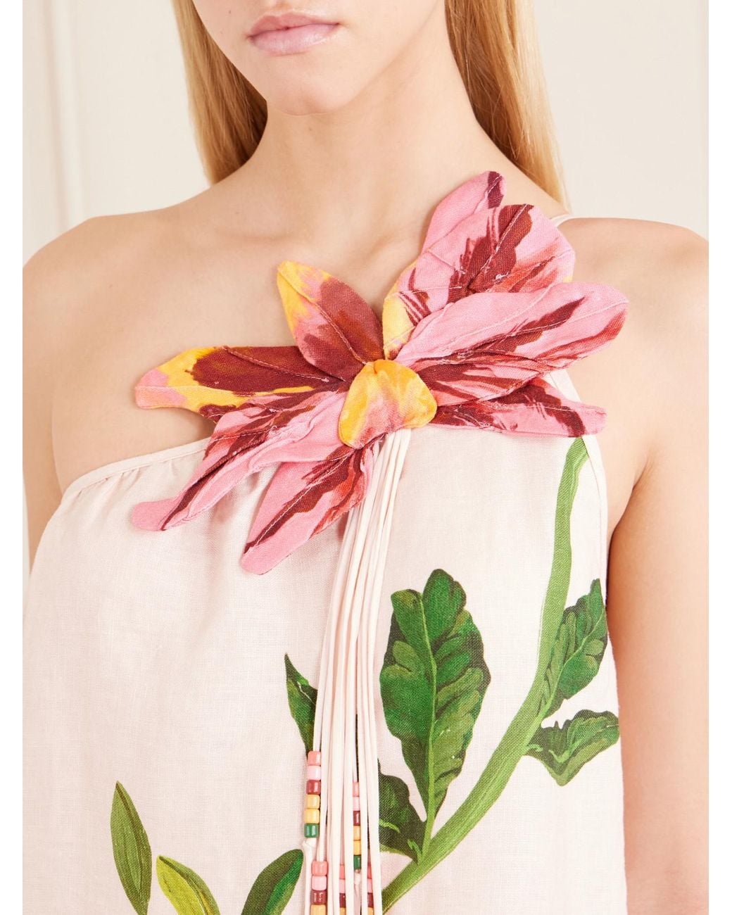 Farm Rio White Garden Terrace Floral-Print Bead-Embellished Linen Maxi Dress
