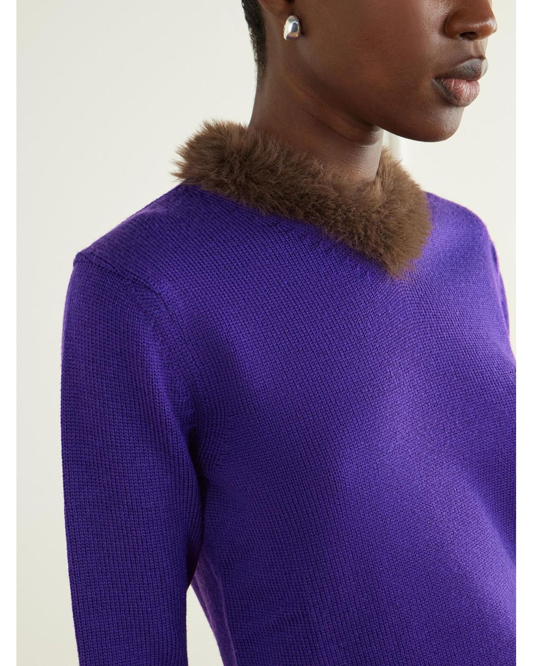 Loewe Purple Plush-Trimmed Ribbed Wool Sweater
