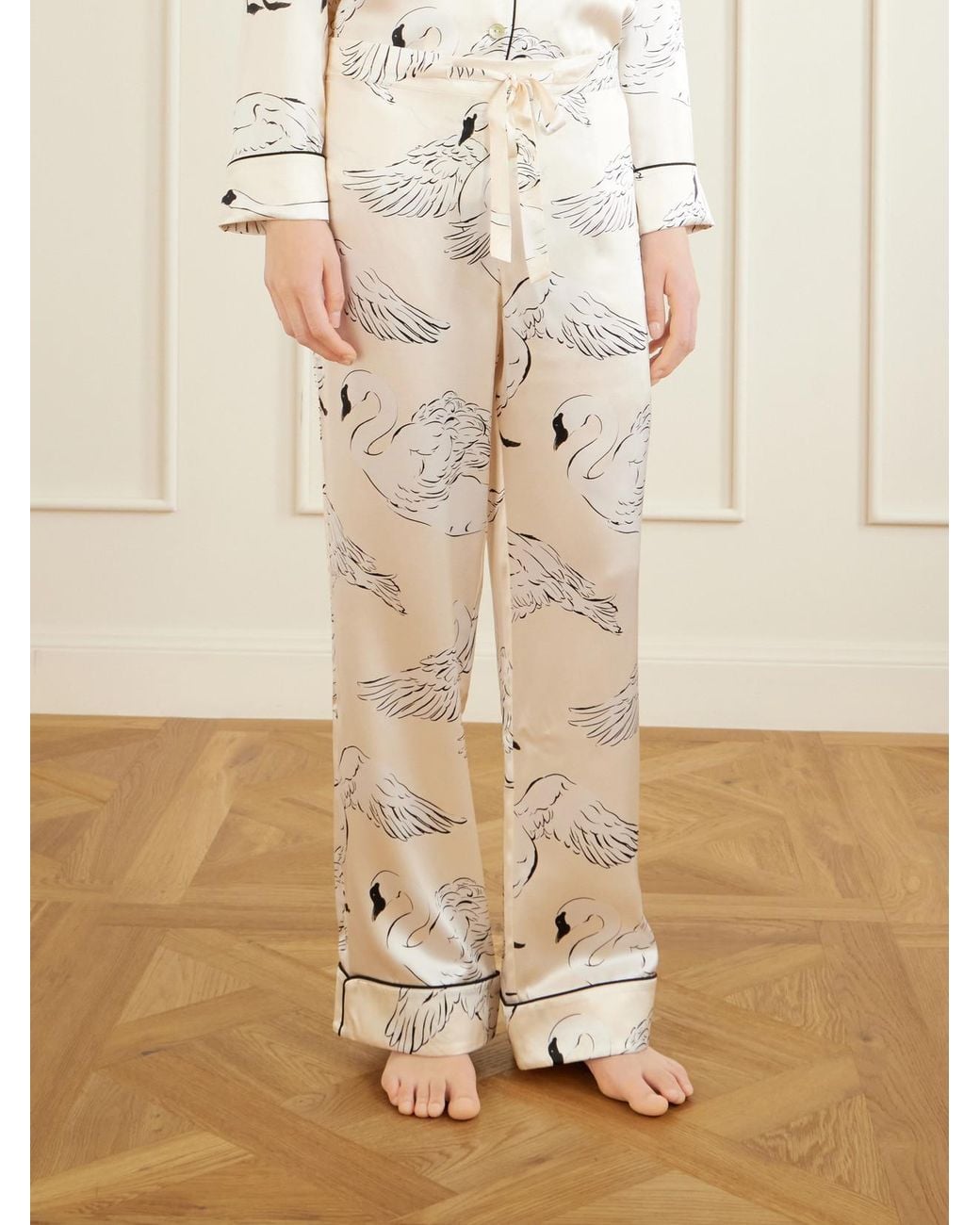 Olivia Von Halle Natural Lila Printed Silk-Satin Pajama Set