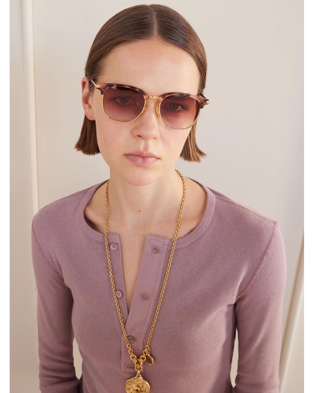 Chloé Pink Tubolar D-Frame Acetate And-Tone Sunglasses