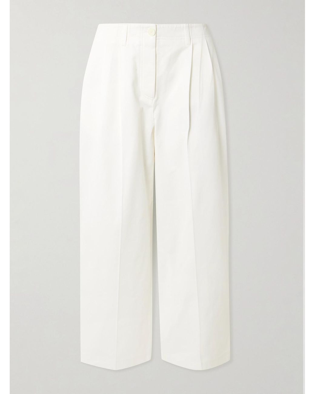 Totême White Pleated Cotton-Twill Wide-Leg Pants