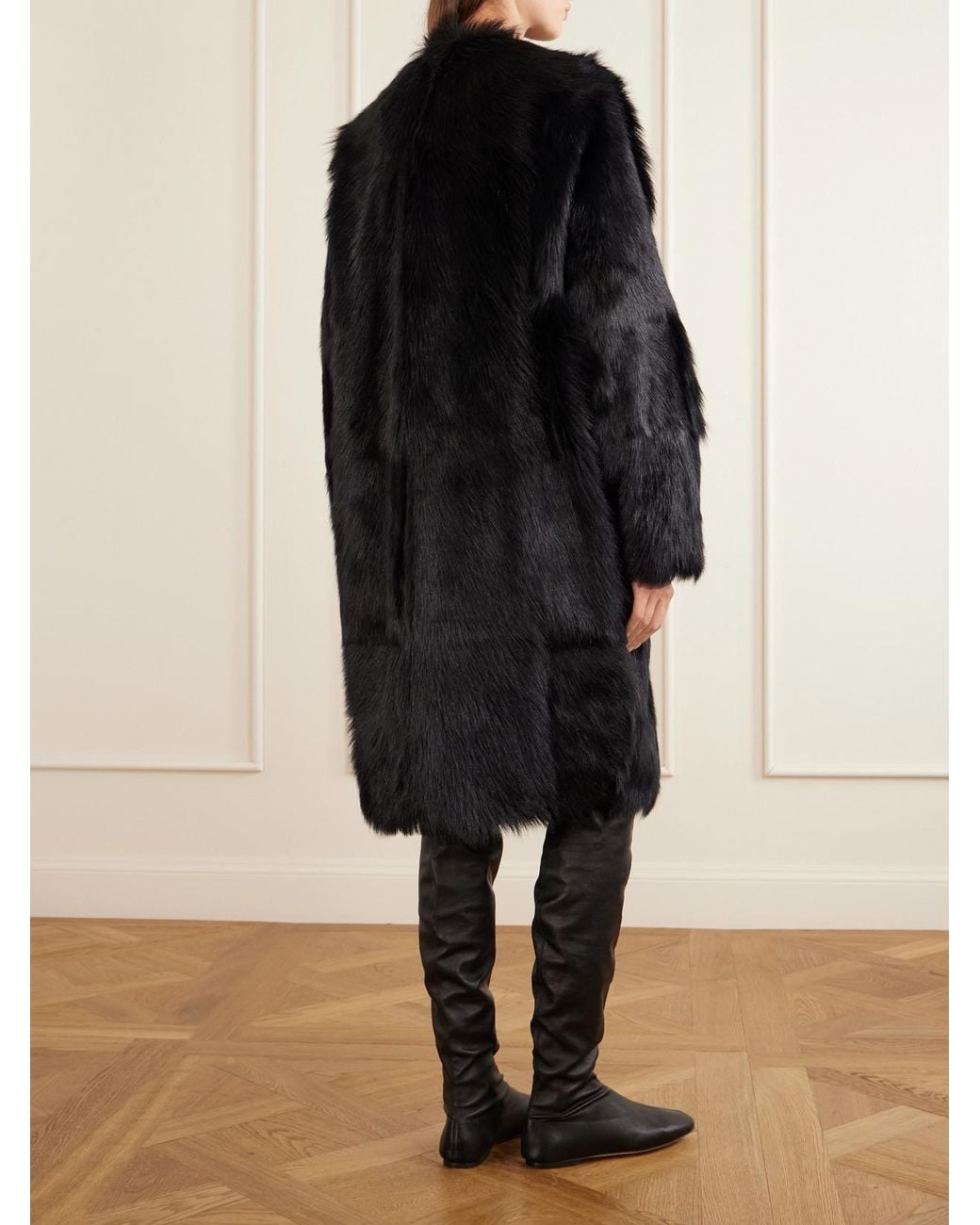 Totême Black Collarless Shearling Coat