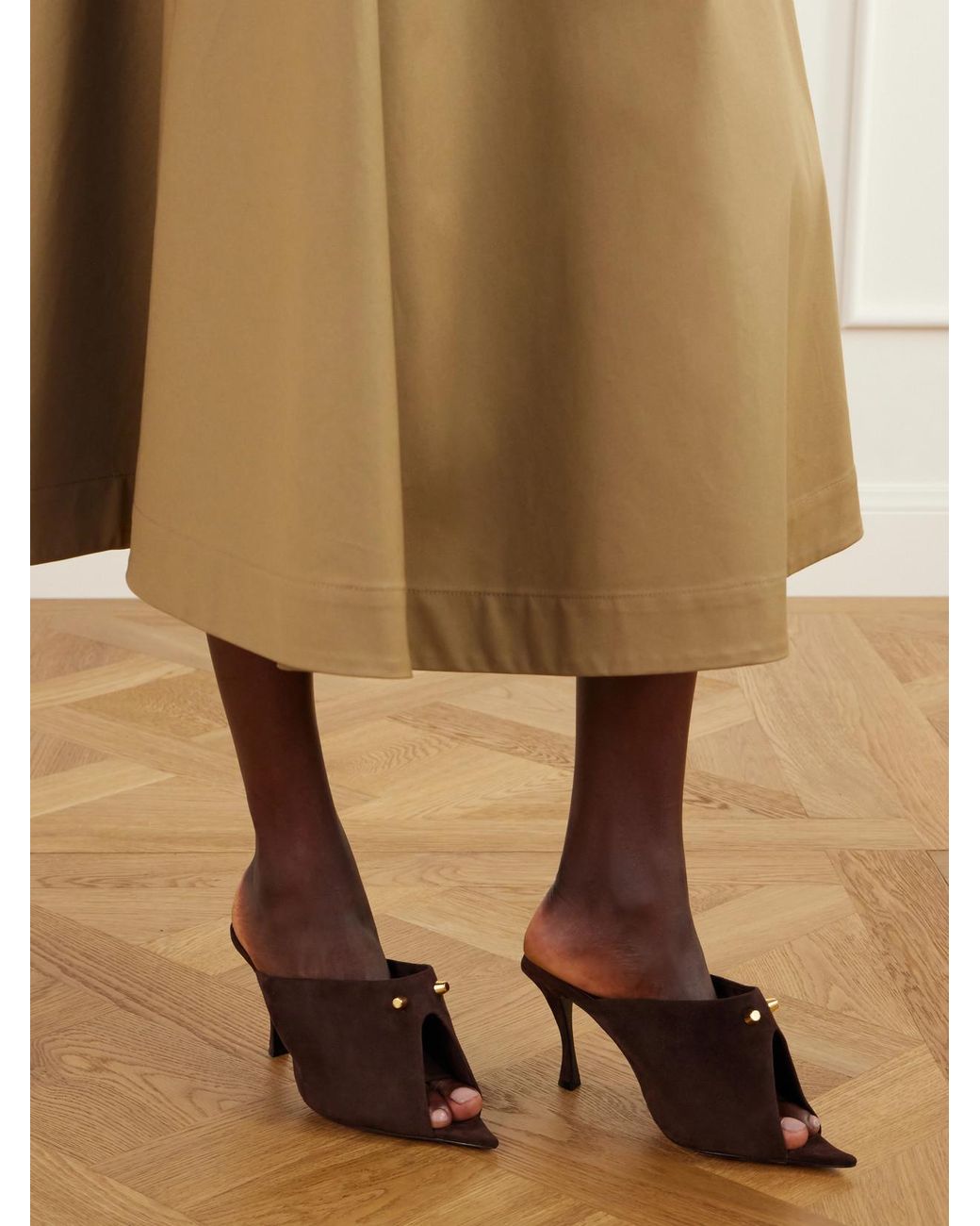 Balenciaga Brown Midnight City Studded Suede Mule