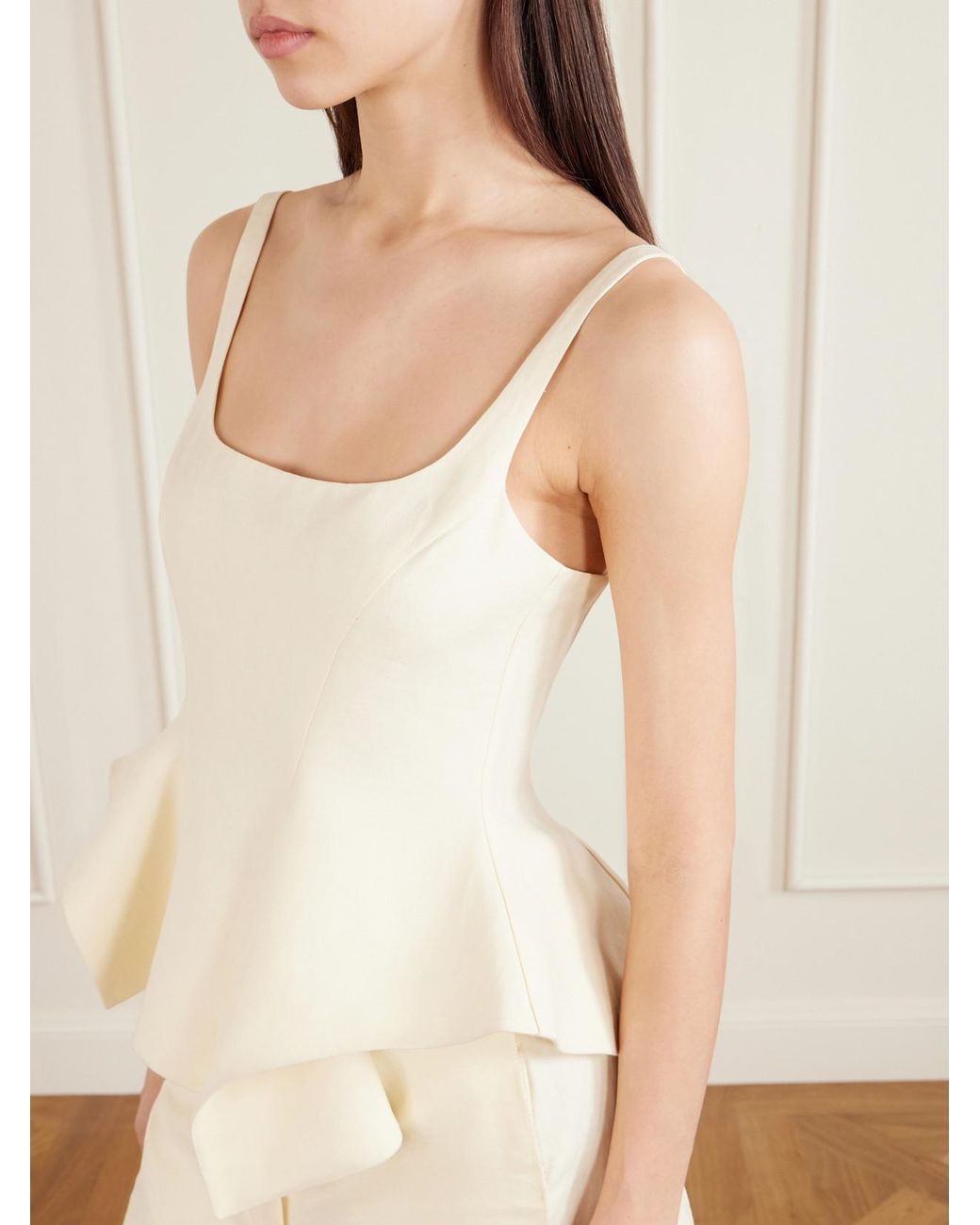 Khaite White Loa Linen Peplum Top