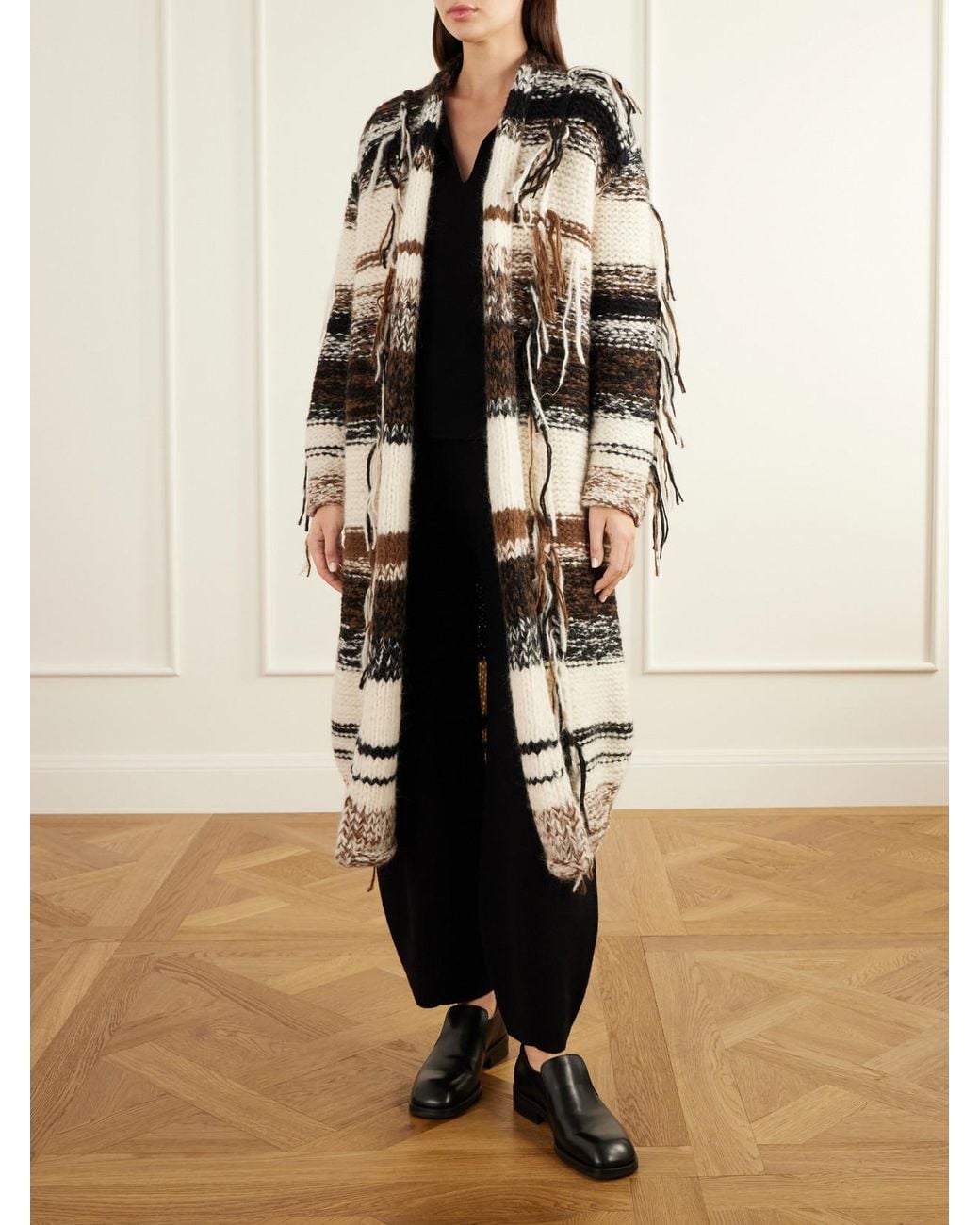 Lauren Manoogian Brown Rio Striped Fringed Alpaca, Cotton And Merino Wool-Blend Knitted Cardigan